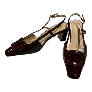Ann Taylor Burgundy Patent Slingback Heels